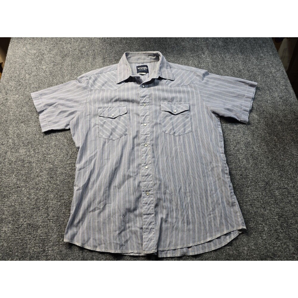 Wrangler Short Sleeve Western Shirt Men Size Large Pearl Snap Gray